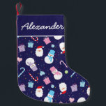 Elegant Santa Snowman Candy Cane Weihnachtsmuster Kleiner Weihnachtsstrumpf<br><div class="desc">Wir wünschen Ihnen und Ihrer Familie ein warmes und gemütliches festliches Frohen Weihnachten!</div>
