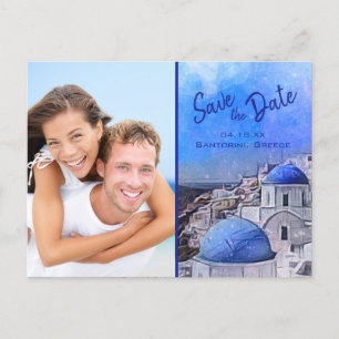 Elegant Santorini Griechenland Wasserfarben Foto H Ankündigungspostkarte