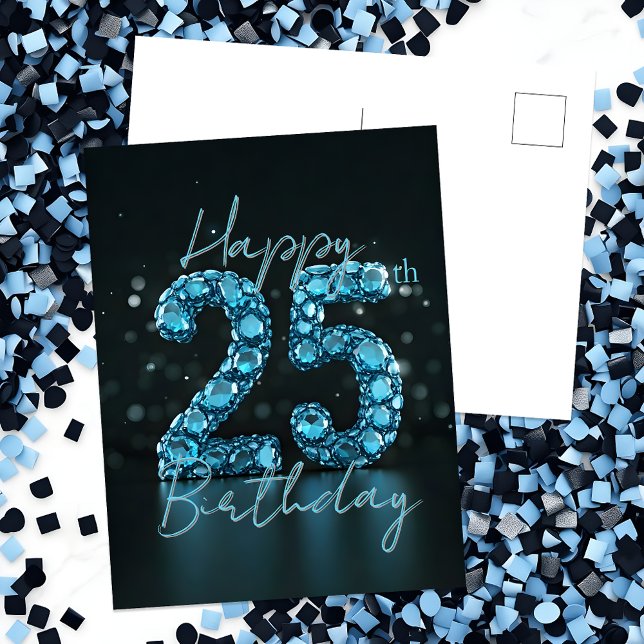 Elegant Sapphire Blue und Black 25. Geburtstag Postkarte (Von Creator hochgeladen)