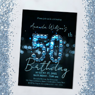 Elegant Sapphire Blue und Black 50. Geburtstag Einladung
