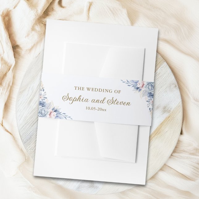 Elegant Sapphire & Ivory Floral Wedding Invite Einladungsbanderole (Von Creator hochgeladen)