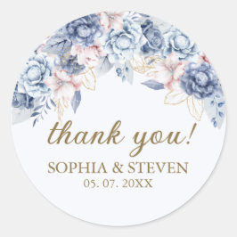 Elegant Sapphire & Ivory Floral Wedding Runder Aufkleber