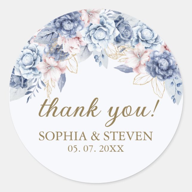 Elegant Sapphire & Ivory Floral Wedding  Runder Aufkleber (Vorderseite)