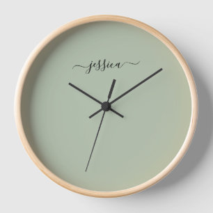 Elégant sauge vert nom de script grand horloge
