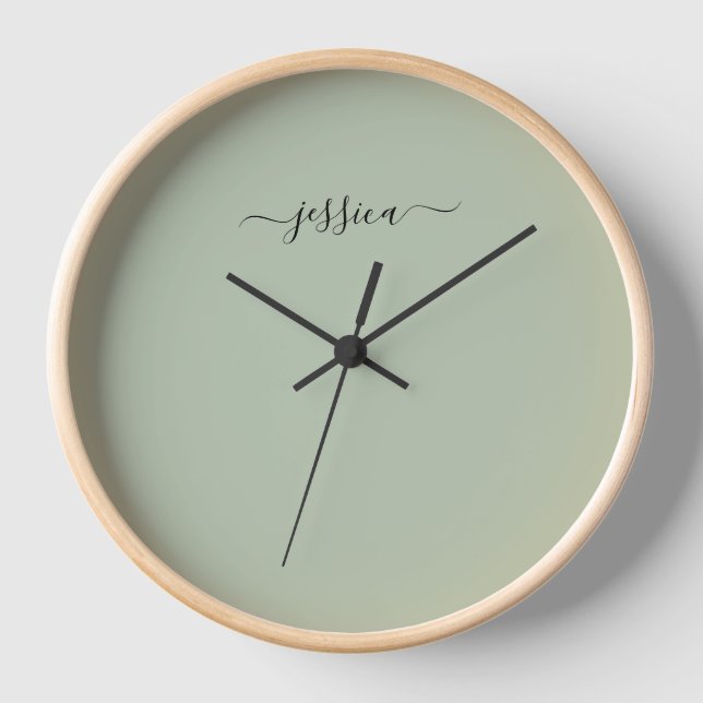 Elégant sauge vert nom de script grand horloge (Recto)