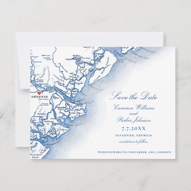 Elegant Savannah Georgia Wedding Schwarz-weiß Map Save The Date (Vorderseite)