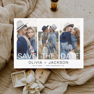 Elegant Save the Date 3 Foto White Letter
