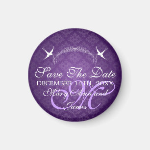 Elegant Save the Date Birds Monogram Lila Magnet