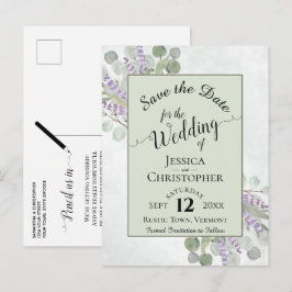 Elegant Save the Date Eucalyptus & Lavender Green Ankündigungspostkarte