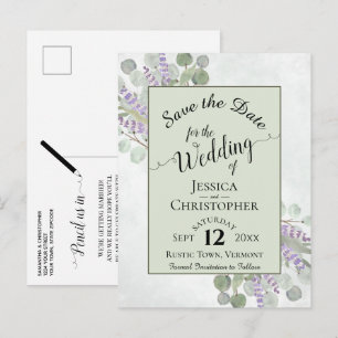 Elegant Save the Date Eucalyptus & Lavender Green Ankündigungspostkarte