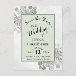 Elegant Save the Date Eucalyptus & Lavender Green Ankündigungspostkarte