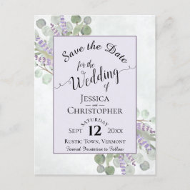 Elegant Save the Date Eucalyptus & Lavender Lila Ankündigungspostkarte