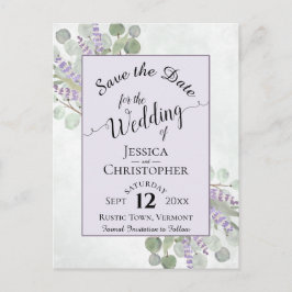 Elegant Save the Date Eucalyptus & Lavender Lila Ankündigungspostkarte