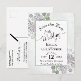 Elegant Save the Date Eucalyptus & Lavender White Ankündigungspostkarte