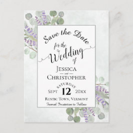 Elegant Save the Date Eucalyptus & Lavender White Ankündigungspostkarte