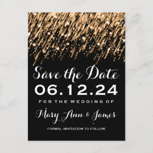 Elegant Save the Date Falling Stars Gold Ankündigungspostkarte