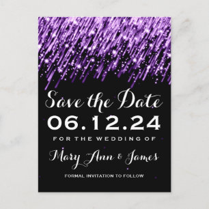 Elegant Save the Date Falling Stars Lila Ankündigungspostkarte