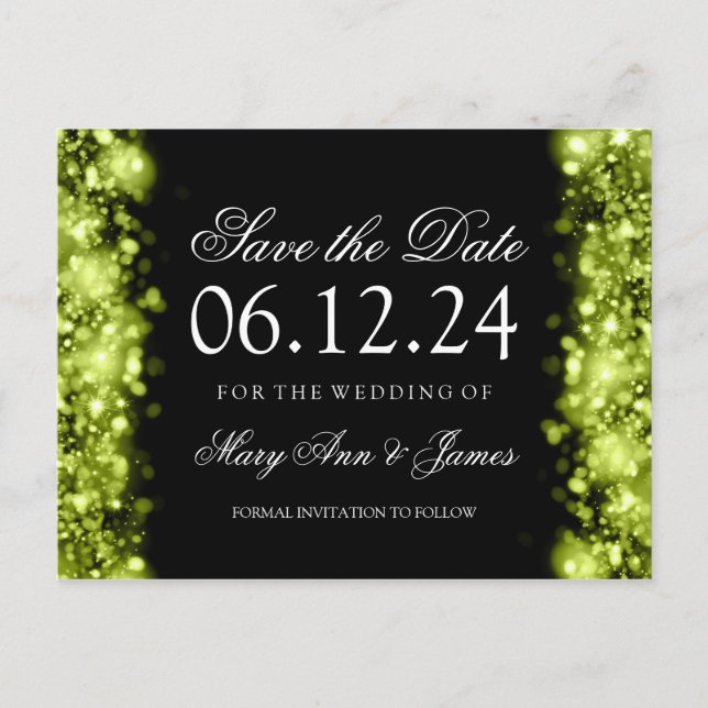 Elegant Save the Date funkelnde Lichter Limon Ankündigungspostkarte (Vorderseite)