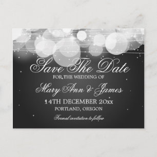 Elegant Save the Date Glow & Sparkle Black Ankündigungspostkarte