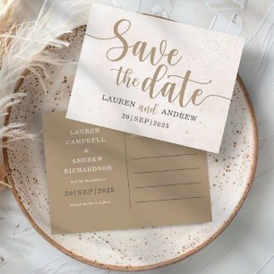 Elegant Save the Date Gold Calligraphy Script Postkarte