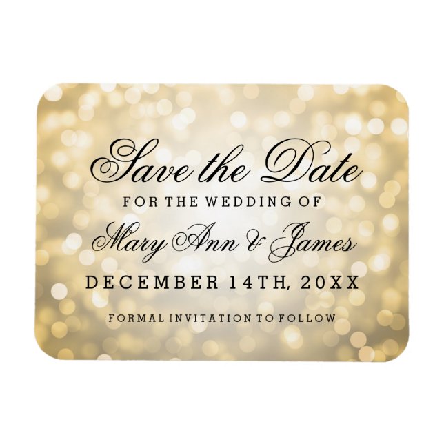 Elegant Save the Date Gold Glitzer Lights Magnet (Horizontal)
