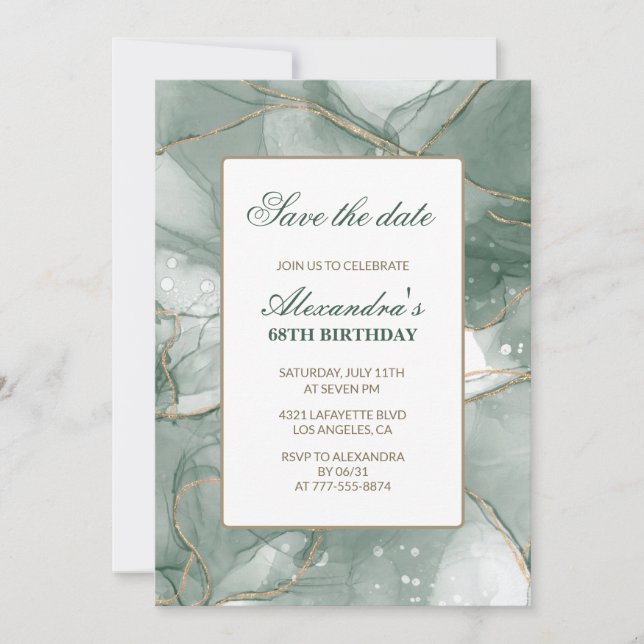 Elegant Save the Date Green 68. Geburtstag Einladung (Vorderseite)