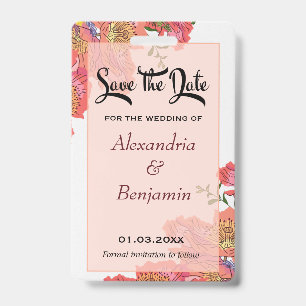 Elegant Save The Date Korallenblüten Aquarell Ausweis