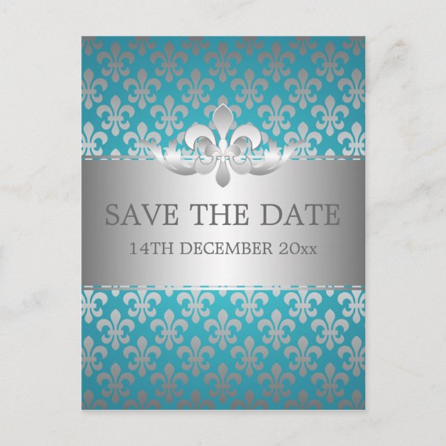 Elegant Save the Date Lilie Blue Ankündigungspostkarte (Vorderseite)