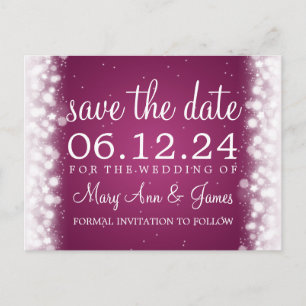 Elegant Save the Date Magic Sparkle Pink Ankündigungspostkarte