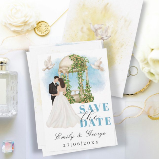 Elegant Save the Date mit Bride und Groom Gazebo Einladung (Von Creator hochgeladen)