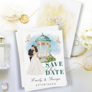 Elegant Save the Date mit Bride und Groom Gazebo Einladung