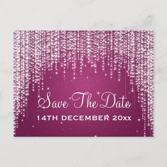 Elegant Save the Date Nachts Dazzle Berry Pink Ankündigungspostkarte (Vorderseite)