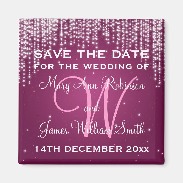 Elegant Save the Date Nachts Dazzle Berry Pink Magnet (Vorne)