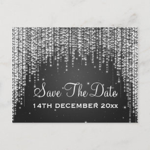 Elegant Save the Date Nachts Dazzle Black Ankündigungspostkarte