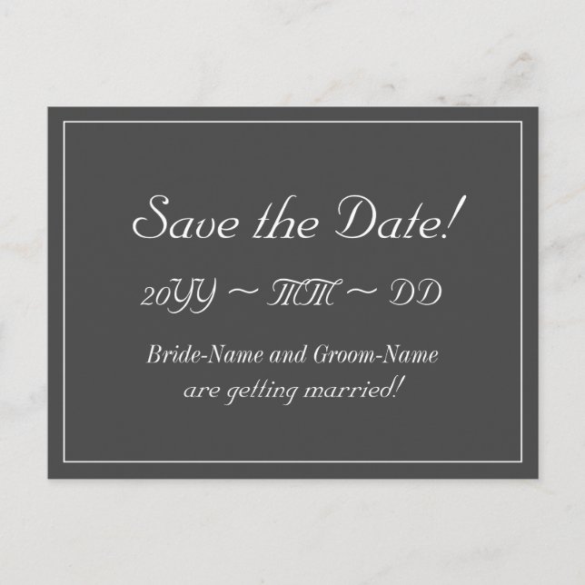 Elegant "Save the Date!" Postkarte (Vorderseite)