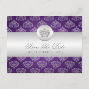 Elegant Save the Date Royal Crown Lila Ankündigungspostkarte