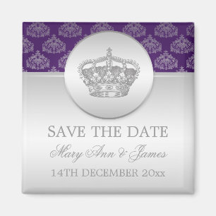 Elegant Save the Date Royal Crown Lila Magnet