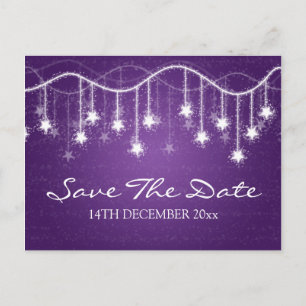 Elegant Save the Date schimmernde Sterne Lila Ankündigungspostkarte