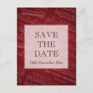 Elegant Save the Date Sheet Music Red Ankündigungspostkarte