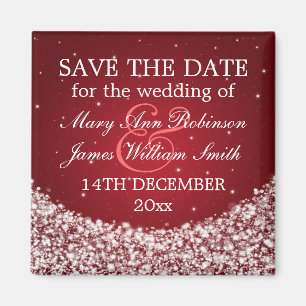 Elegant Save the Date Star Sparkle Red Magnet