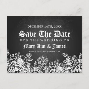 Elegant Save the Date Viktorianisch Geblüht Schwar Ankündigungspostkarte