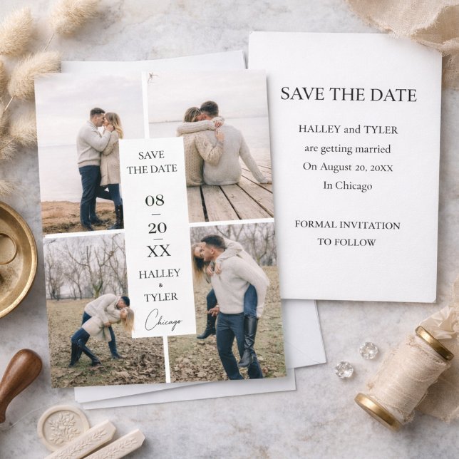 Elegant Save the Date Wedding Photo Collage Einladung (Von Creator hochgeladen)