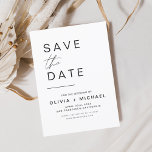 Elegant Save the Date White Black Minimalistisch<br><div class="desc">Hochzeit Elegant Speichern Sie die Datumskarten. Die Save the Date-Karten enthalten eine moderne,  handgeschriebene,  kursive Schriftzeichen-Typografie,  die elegant,  einfach und modern nach einem einfachen Hochzeitstag-Fest zu verwenden sind.</div>