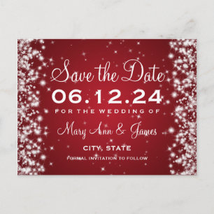 Elegant Save the Date Winter Sparkle Red Ankündigungspostkarte
