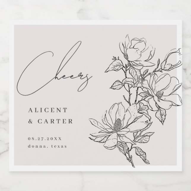 Elegant schlicht mit Line Art Blume & Border (Einzelnes Label)
