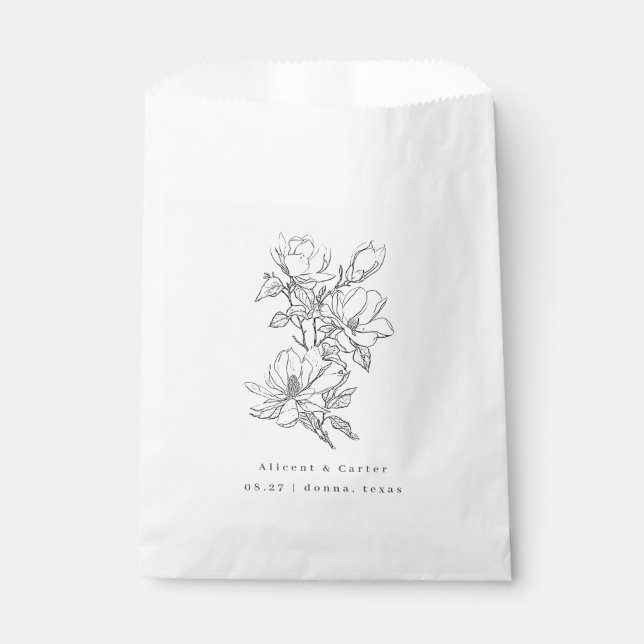 Elegant schlicht mit Line Art Blume & Border Geschenktütchen (Vorderseite)
