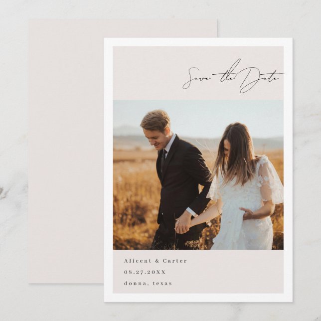 Elegant schlicht mit Line Art Blume & Border Save The Date (Vorne/Hinten)