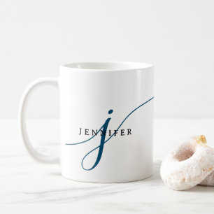 Elegant Schlicht Navy Blue Script Monogram Kaffeetasse