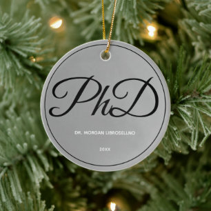Elegant schlichter Silver PhD-Abschluss Jahr Keramik Ornament