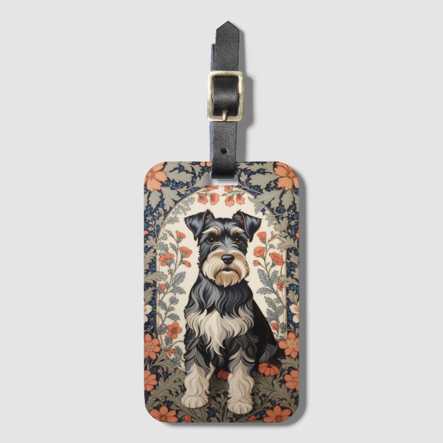 Elegant Schnauzer William Morris Inspired Floral Gepäckanhänger (Vorderseite Vertikal)